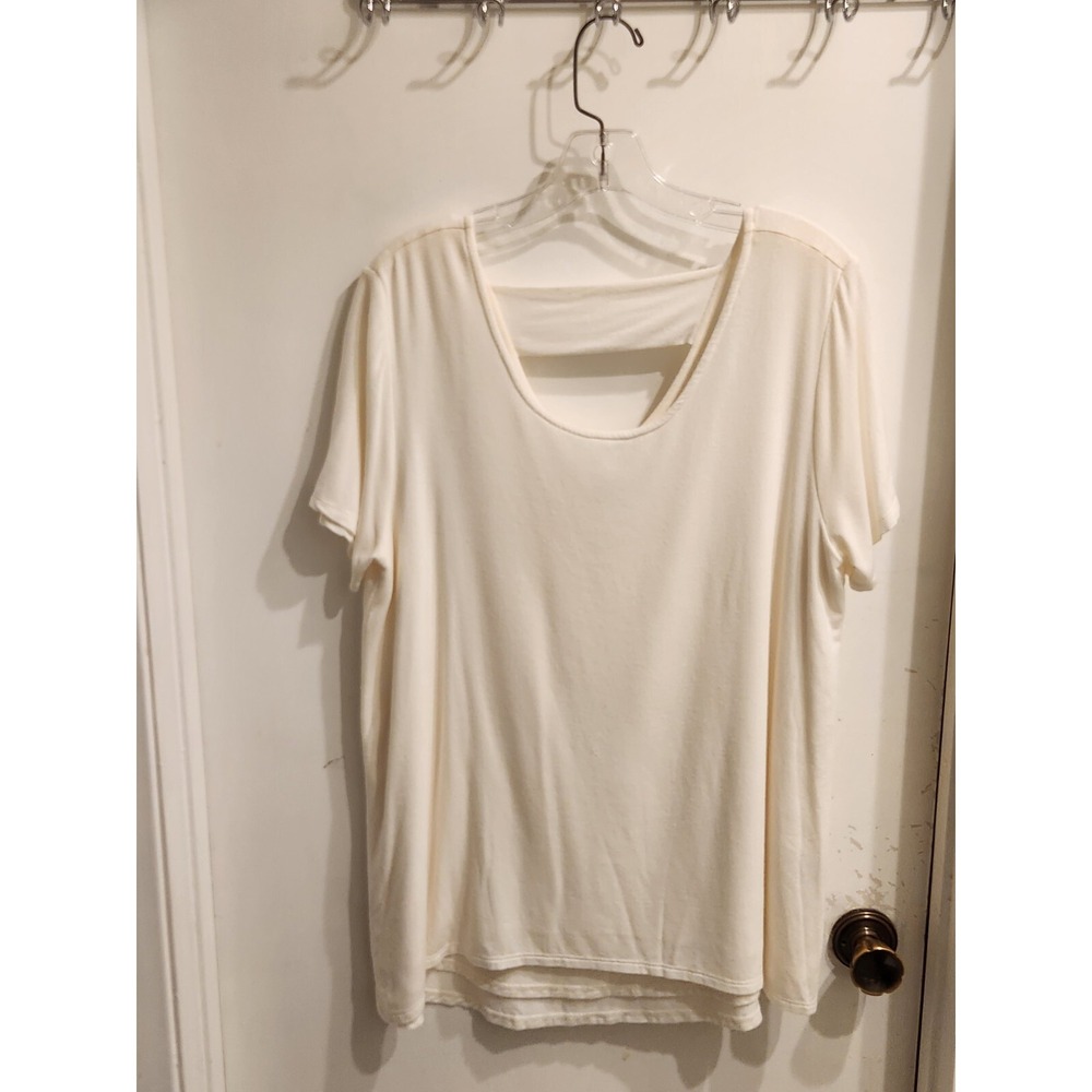 Soft Surroundings Ivory Modal Blend Cutout Back Short Sleeve Top‎ Medium 2FF21
